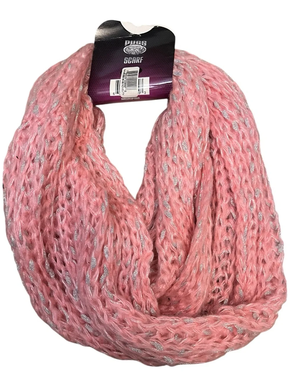 Pink Infinity Scarf with Silver Metallic Thread